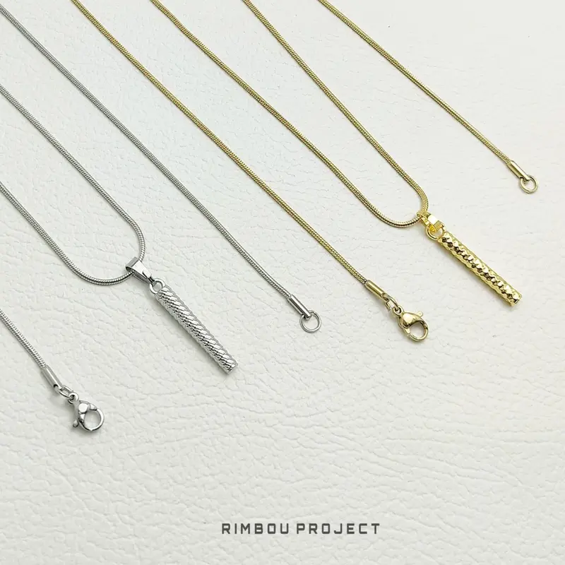 Kalung Rantai Titanium Anti Karat Tidak Berubah  Warna Model Round Snake Liontin Bambu Pria Dan Wanita Gold Silver 0