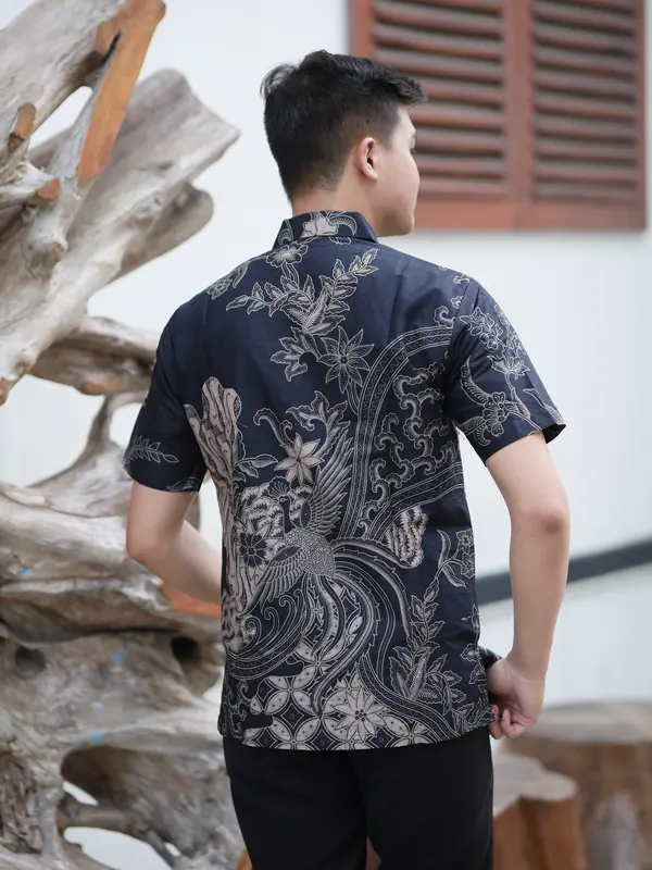 HAMENGKU Kemeja Batik Pria Original Solo Lengan Pendek Terbaru Motif Terlaris Lapis Furing katun panjang baju Slimfit Hem Ungu 1
