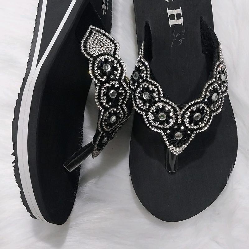 dép kẹp xốp quai nhung 2cm kết hột cao 5cm