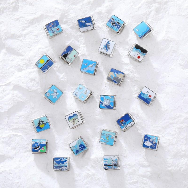 Product Introduction of Gelang Pesona Itali, Siri Elemen Biru, 100 Model, Sesuai dengan Gelang Keluli Tahan Karat 9mm, Aksesori Membuat Barang Kemas DIY, Gelang Modul Personaliti Retro, Aksesori 6