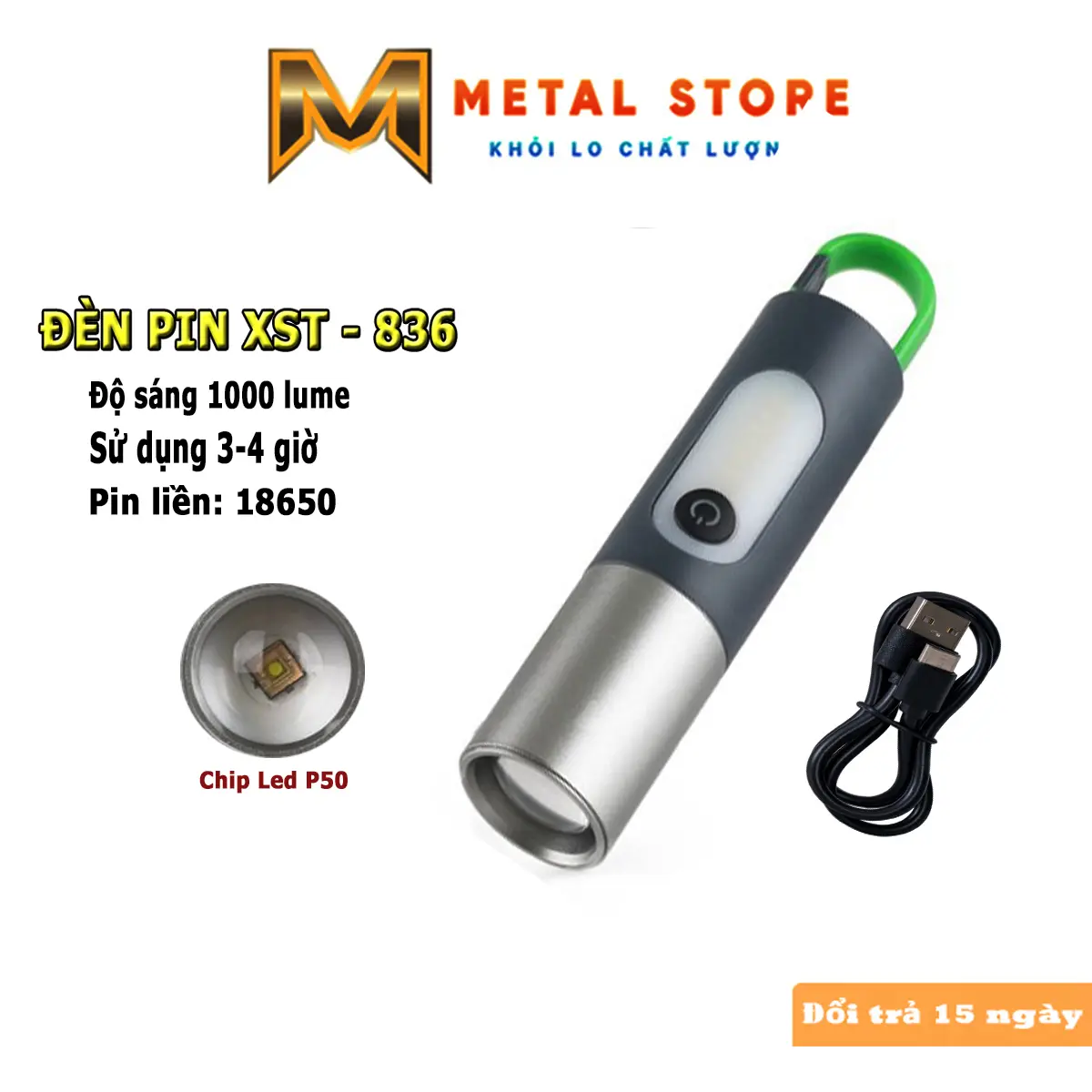 Đèn pin led đa năng XST-836 METAL STORE đèn cắm trại