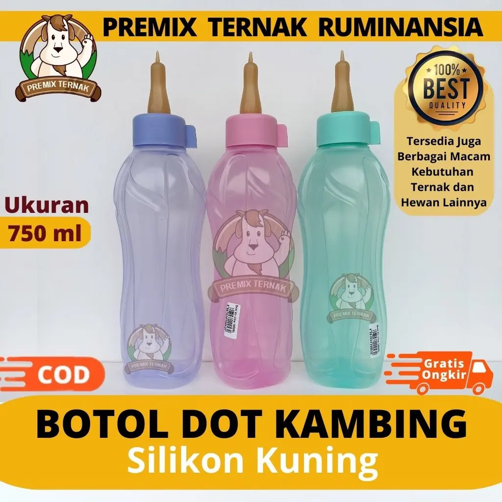 BOTOL DOT KAMBING 750 ML DAN 1 LITER SILIKON KUNING UNTUK ANAK KAMBING DOMBA