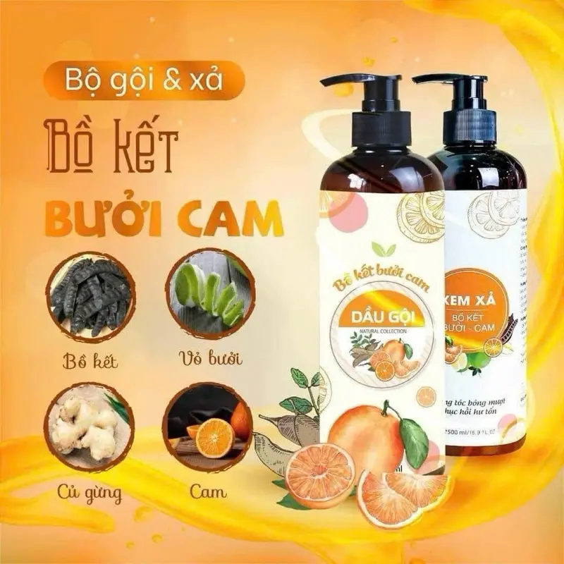 Dầu Gội Xả Bồ Kết Bưởi Cam -Thảo Dược Thiên Nhiên Giúp Tóc Chắc Khỏe Phục Hồi Hư Tổn giảm gãy rụng 0