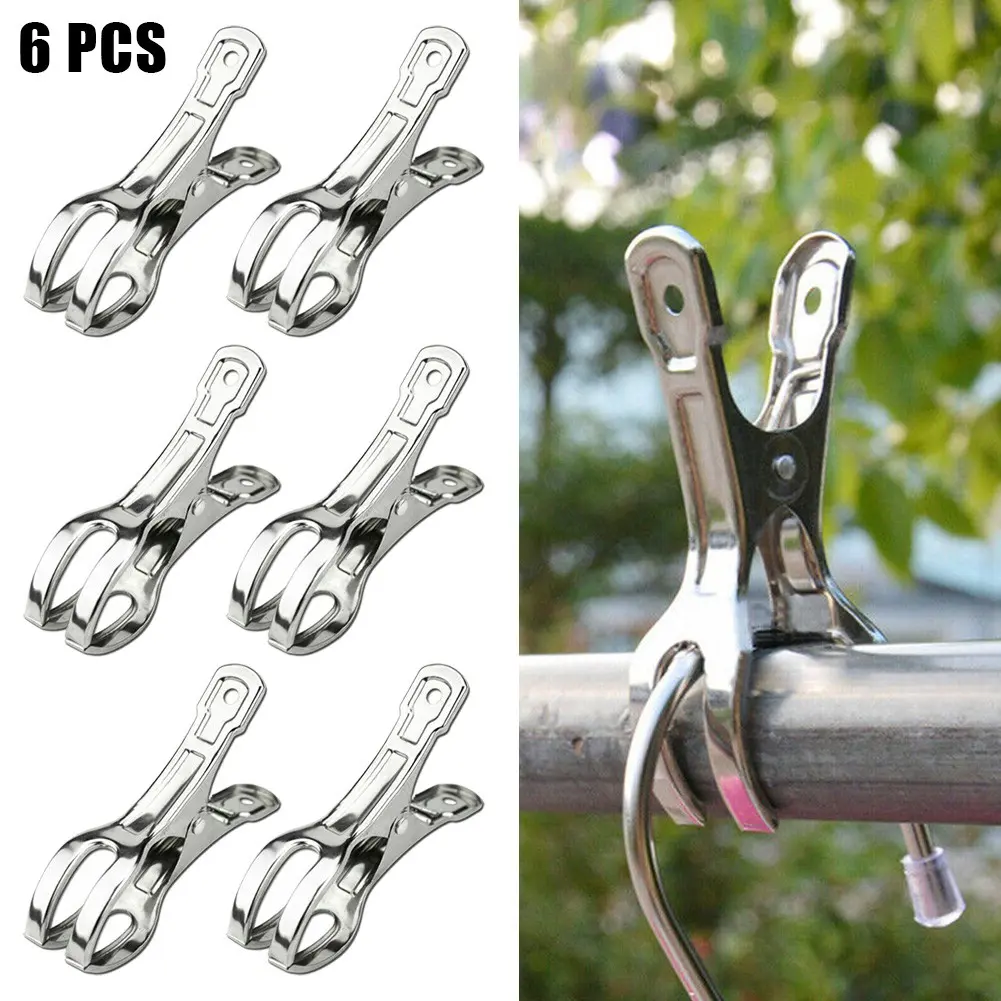 6Pcs 9CM Stainless Steel Heavy Duty Large Beach Towel Clips Clothes Pegs Pins