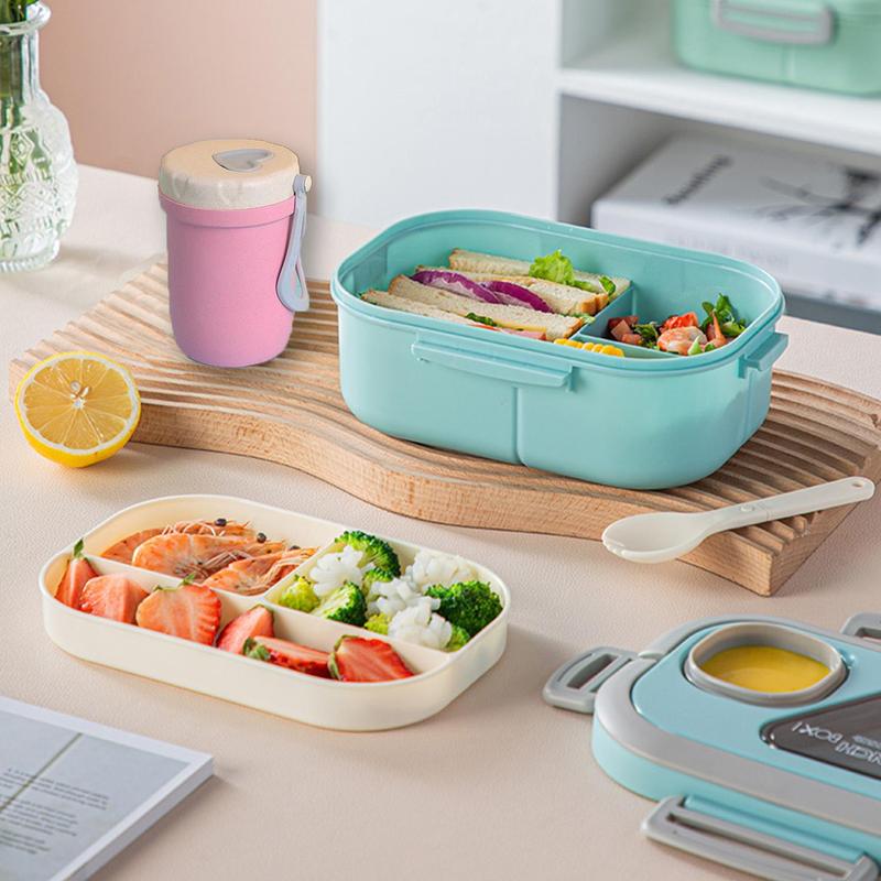 Multi-grid Lunch Box with Spoon, 1/3pcs Portable Food Container Set, Lunch Box & Bento Box for School Office Outdoor Picnic 7