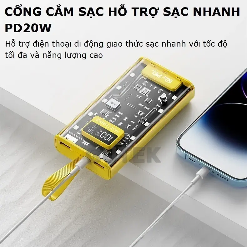 Sạc Pin Dự Phòng 30.000mah Tặng cáp 4 in 1 Sạc Nhanh PD22.5W Tích Hợp 4 Dây Sạc - Đèn Led Chiếu Sáng SP01 sạc  dự 100w 6