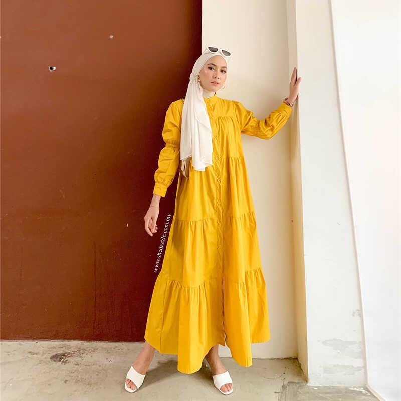 Product Introduction of 2024 New Women's Dress Cotton Splicing Women's Dress Muslim Women's Dress Solid Color Casual Loose Women's Long Dress 7