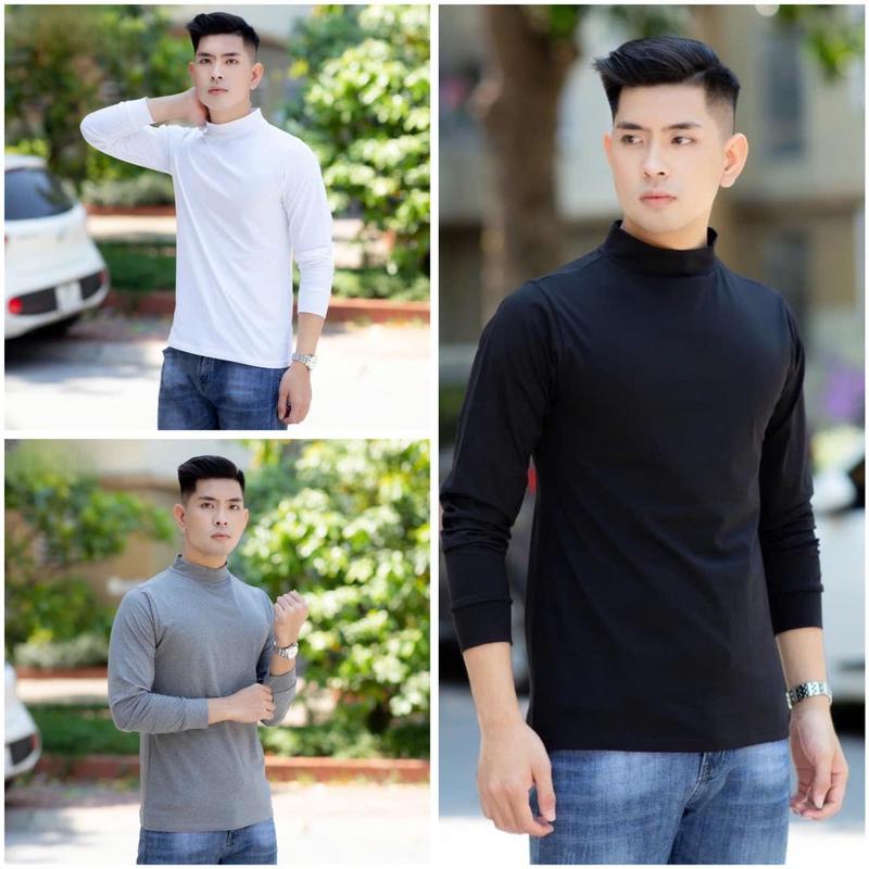 Áo Thun Giữ Nhiệt Nam,Áo Giữ Nhiệt Nam Cổ Tròn Tay Dài Lót Nỉ Lông Trơn Co Giãn Thể Thao Trắng Đen Thu Đông 0