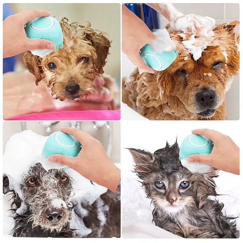 Pet Dog Mèo Bàn Chải Massage Lược Massage Bàn Chải Tắm Tóc Ngắn ，Thiết kế đầu tròn TPR, không làm tổn thương lông 1