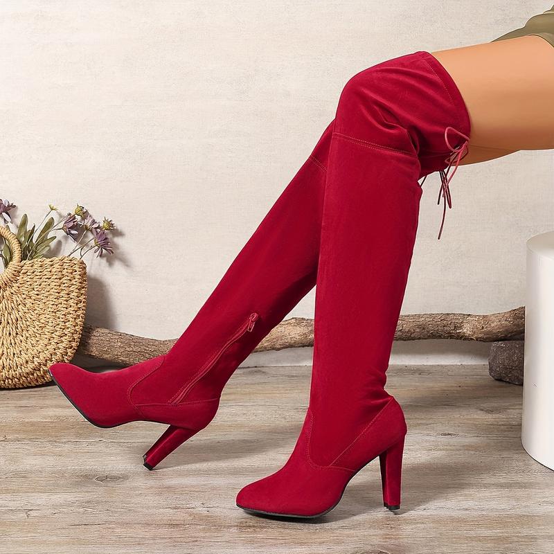 TikTok Shop Women s Solid Color Block Heel Boots Fashion Side Skirt with Zipper Shoes Fashion over the Knee Boots