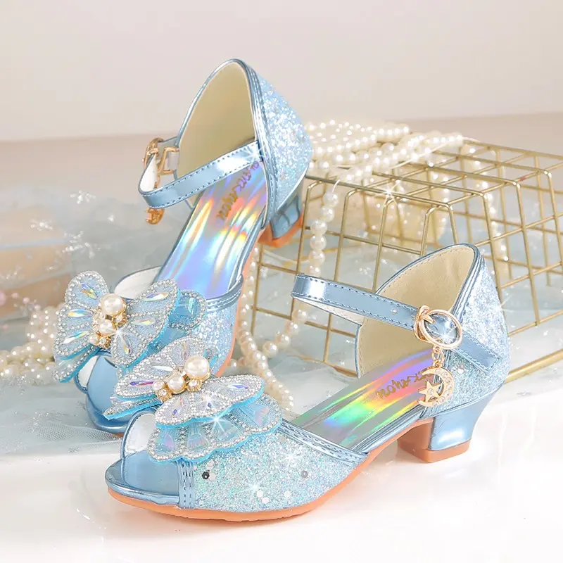 Kids Sandal Style Girl Bow Princess Crystal High Heel Suitable For Wedding Birthday Party Shoes