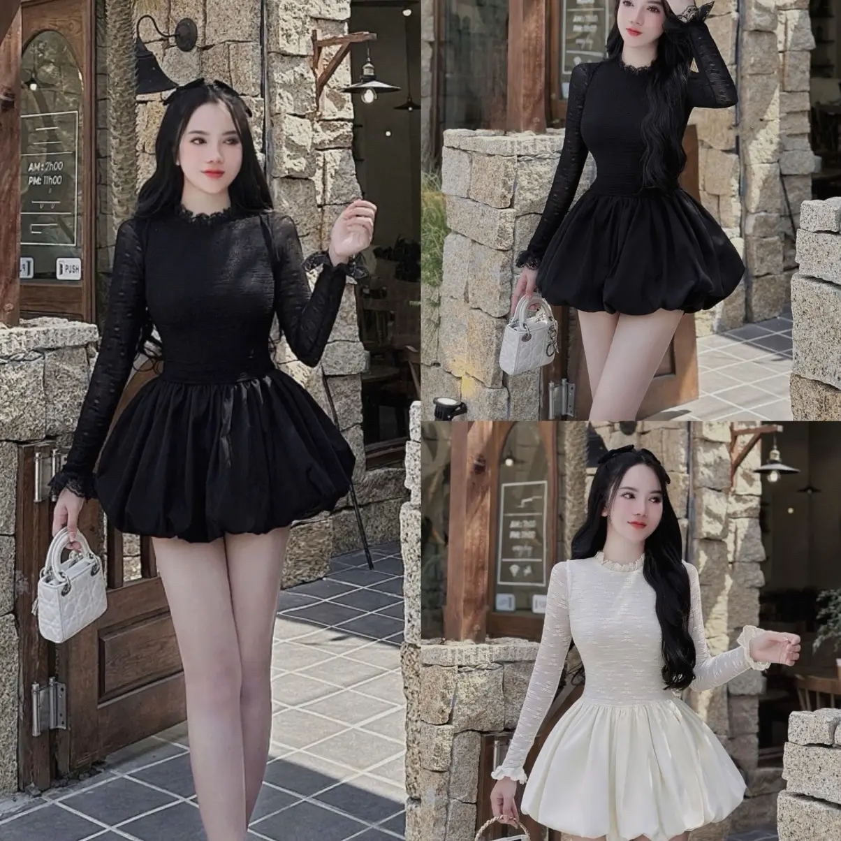 Đầm ren chân bồng tay kê ren tiểu thư HN588