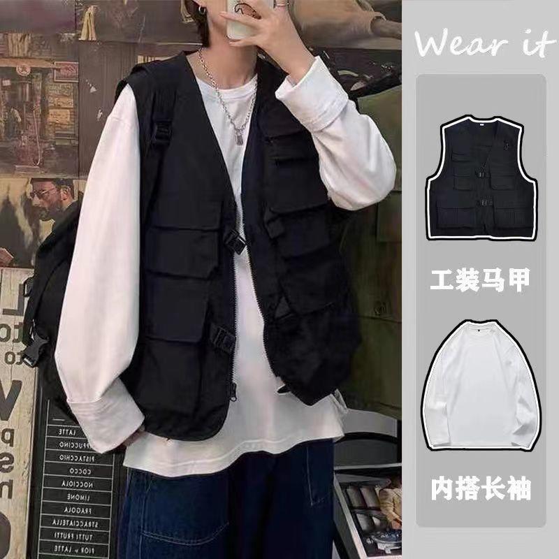 Áo Vest Chiến Thuật, Nhiều Túi, Thời Trang Trung Quốc, Dành Cho Nam Và Nữ, Phong Cách Chức Năng Tối Màu, Áo Vest Không Tay Thích Hợp Cho Bảo Hộ Lao Động Ins, Hàng Mới Về 0