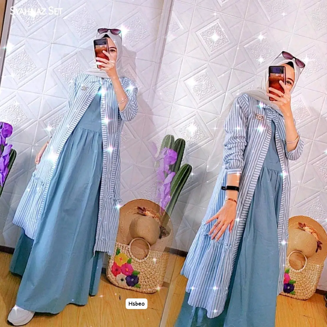SET GAMIS MUSLIM WANITA SYAHNAZ KATUN LINEN RAMI MODEL SETELAN DRESS DAN OUTER ANGGHEAN