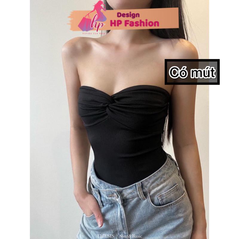 Áo ống tube ôm body xoắn v1 có mút, áo quây nữ tôn vòng 1 thun co giãn màu đen trắng sang chảnh G601 Women Cotton Top Denim