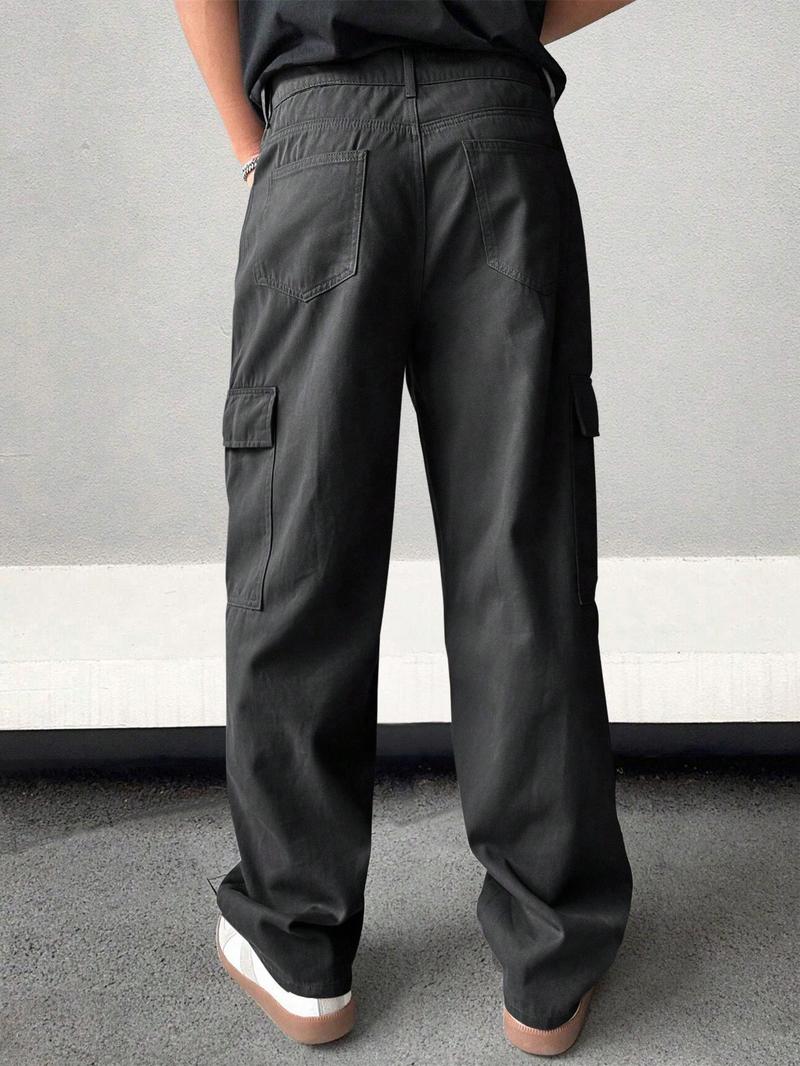 Product Introduction of Men's Solid Flap Pocket Cargo Pants, Regular Fit Casual Street Fashion Comfy Trousers for Daily Wear, Men's Bottoms for All Seasons 6