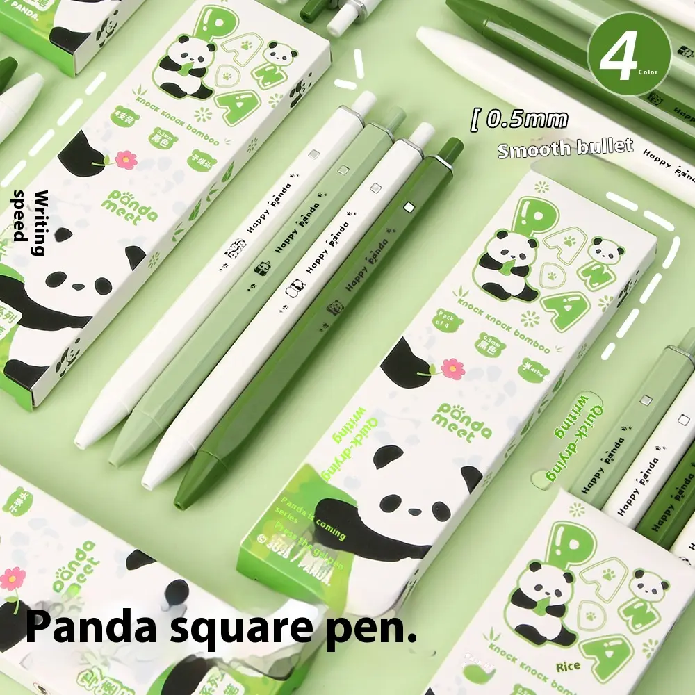New Panda Square Pen Cartoon Smooth 0.5 Gel Pen Student Exam Brush Quick-Drying Black Gel Ink Pen Wholesale