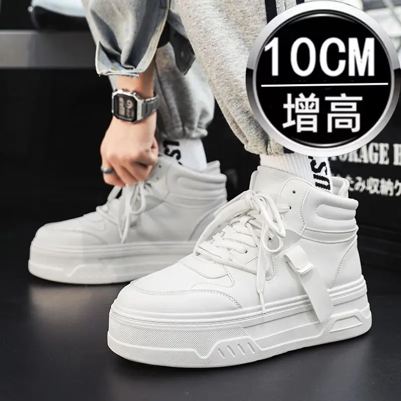 Giày Nam, Đế Tăng Chiều Cao Vô Hình, Giày Trắng 10cm, Giày Thể Thao Nam Cổ Cao Dễ Phối Đồ Thường Ngày Thoáng Khí, Thời Trang, Thanh Lịch, Đa Năng