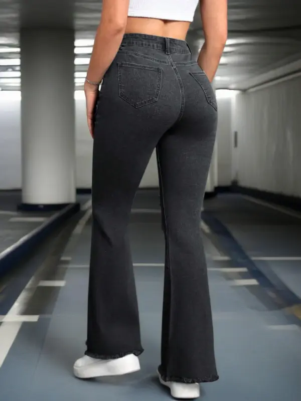Women's Ripped Flare Leg Jeans, Fashion Casual Button Pocket Denim Pants for Daily Outdoor Wear, Ladies Bottoms for Summer 4