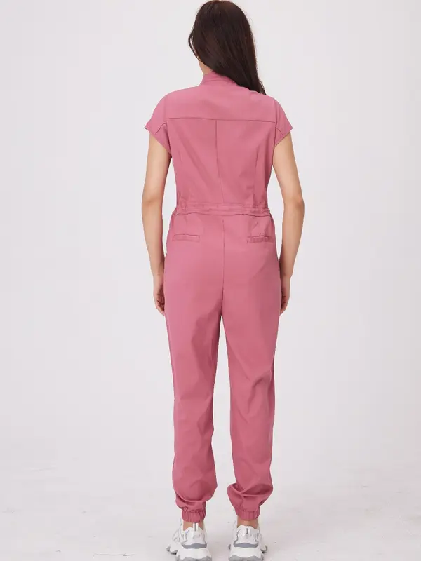 Women's Solid Color Coveralls, Casual Comfy Jumpsuit  for Pharmacies, Beauty Salons, Doctors, and Nursing Staff, Durable and Comfortable Workwear 1