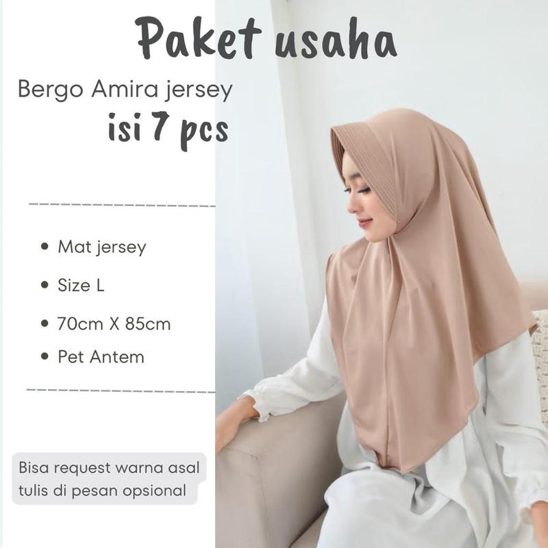 Paket Usaha Bergo Amira Jersey 7 Pcs Size L Polos Non Label - Bisa Pilih Warna - Coklat, Hitam Kerudung Busa Nyaman 0