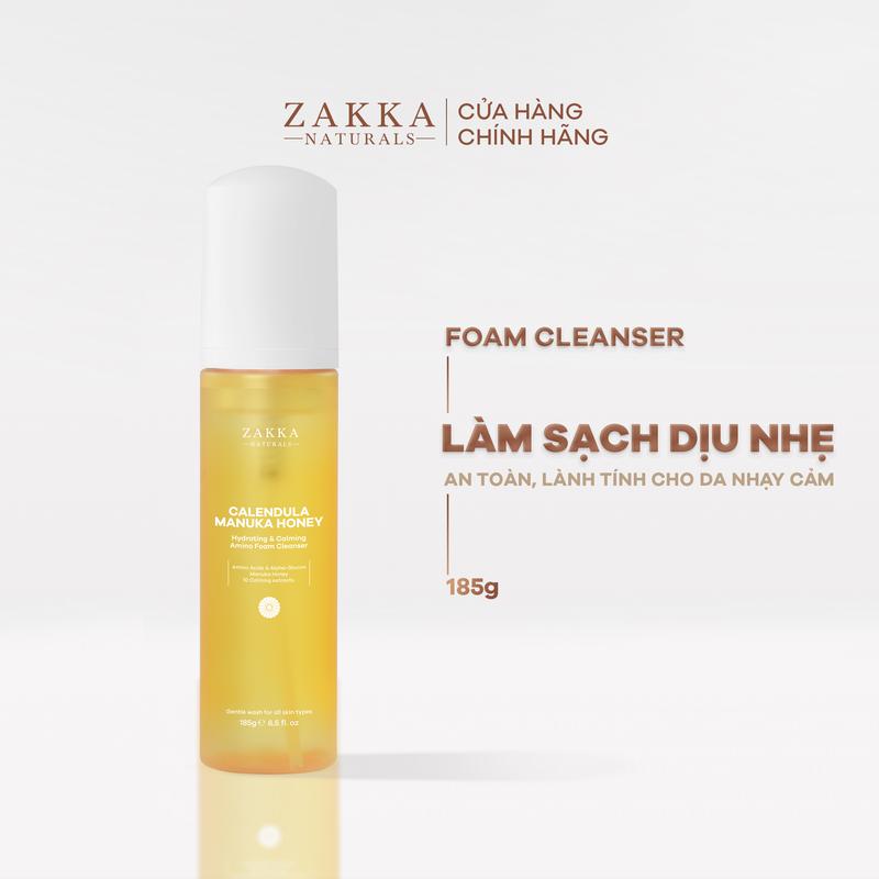 Sữa Rửa Mặt Hoa Cúc Giúp Làm Sạch Dịu Nhẹ Dưỡng Ẩm Calendula Manuka Honey Hydrating & Calming Amino Foam Zakka Naturals 185g