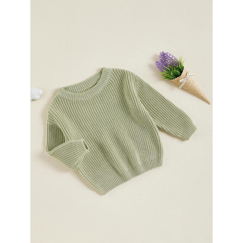 Product Introduction of Little Boy Girl Knit Sweater Solid Color Crew Neck Long Sleeve Pullover Tops for Fall Winter Causal Sweater 48