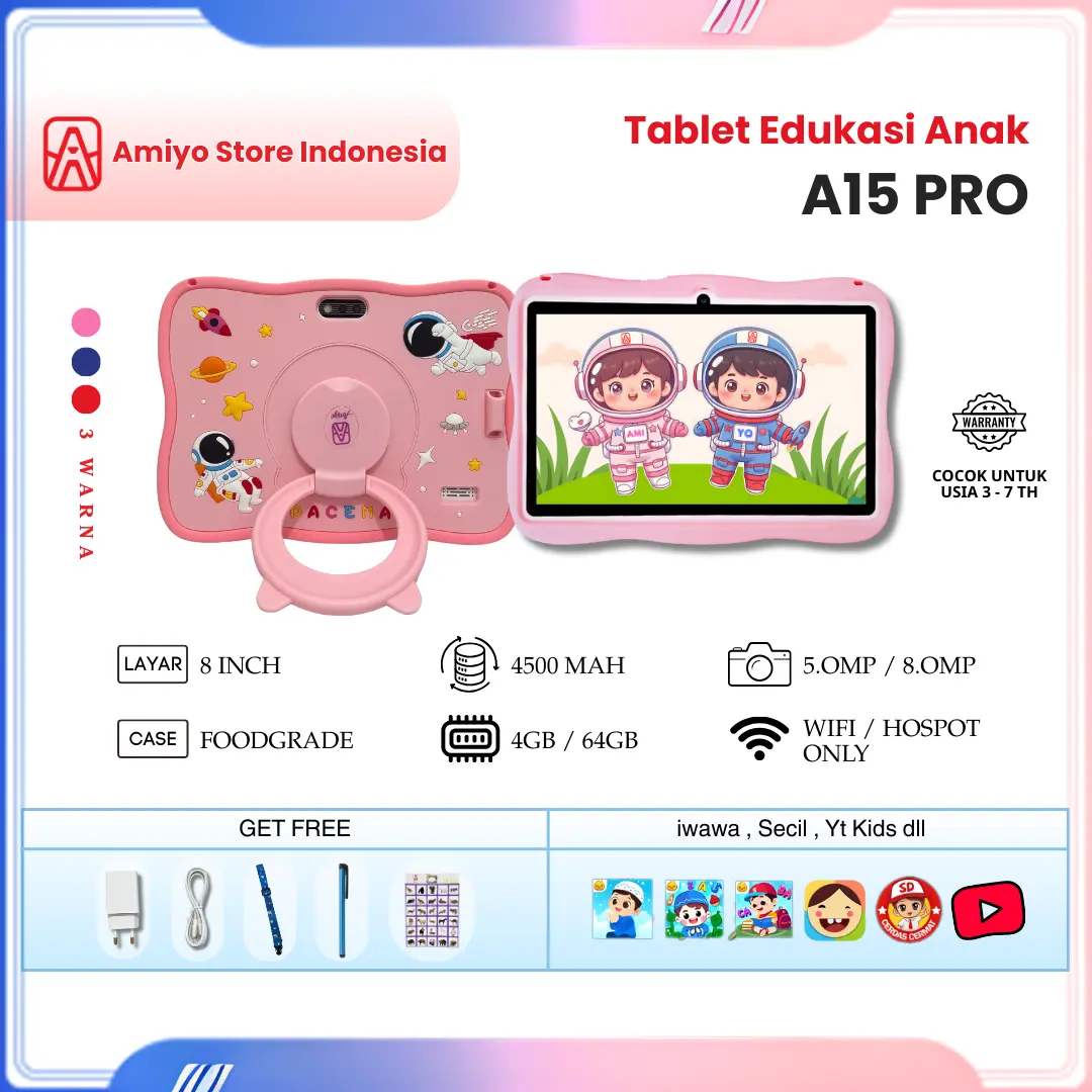 AMIYO Tablet Edukasi Anak A15Pro  4/64GB 2Camera  Wifi/Hotspot Only 8 inchi IPS Screen 4500MaH Tablet Anak Murah /Tablet Edukasi /Tablet Menggambar