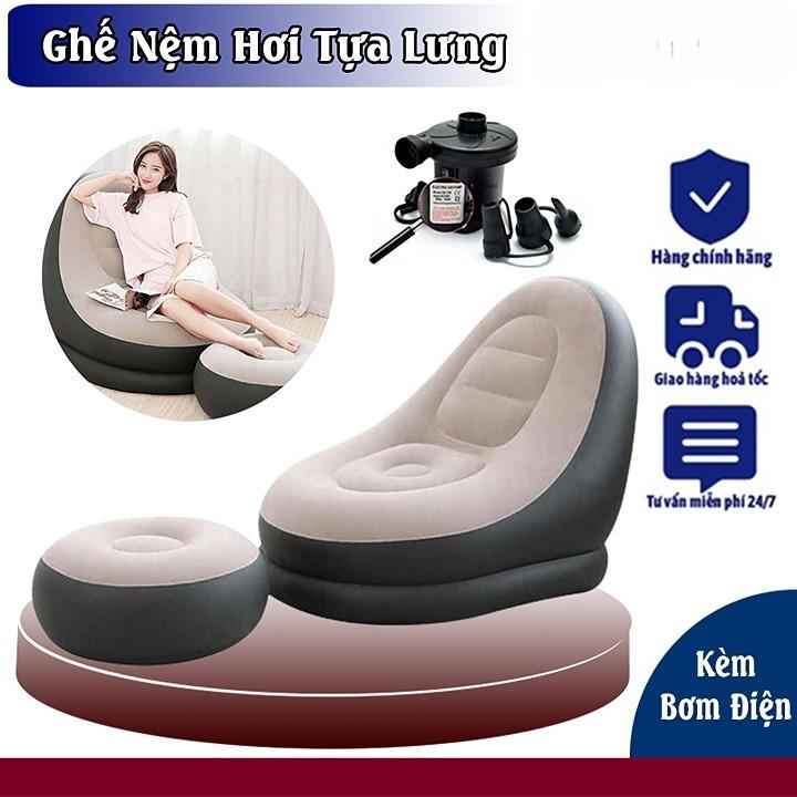 Ghế Hơi Tựa Lưng Bọc Nhung Cao Cấp - Kèm Bơm Điện 2 Chiều