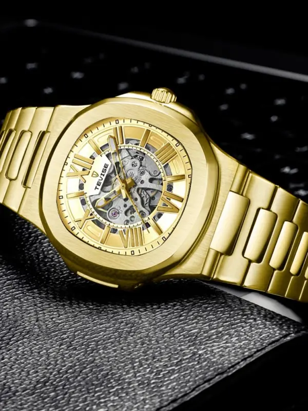 Men's Business Fashion Hollow Out Designed Luminous Mechanical Watch, Fashion Waterproof Watch for Party, Daily Clothing Decor, Trendy All-match & Exquisite Watch for Birthday Gift with Box 4