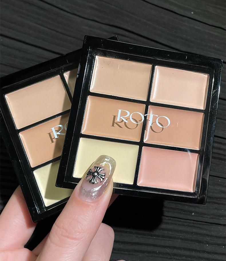 Product Introduction of ROTO six-color concealer disc covers dark circles, acne marks, tear furrows, spots, matte shadows, brightens the beginner's grooming disc 3
