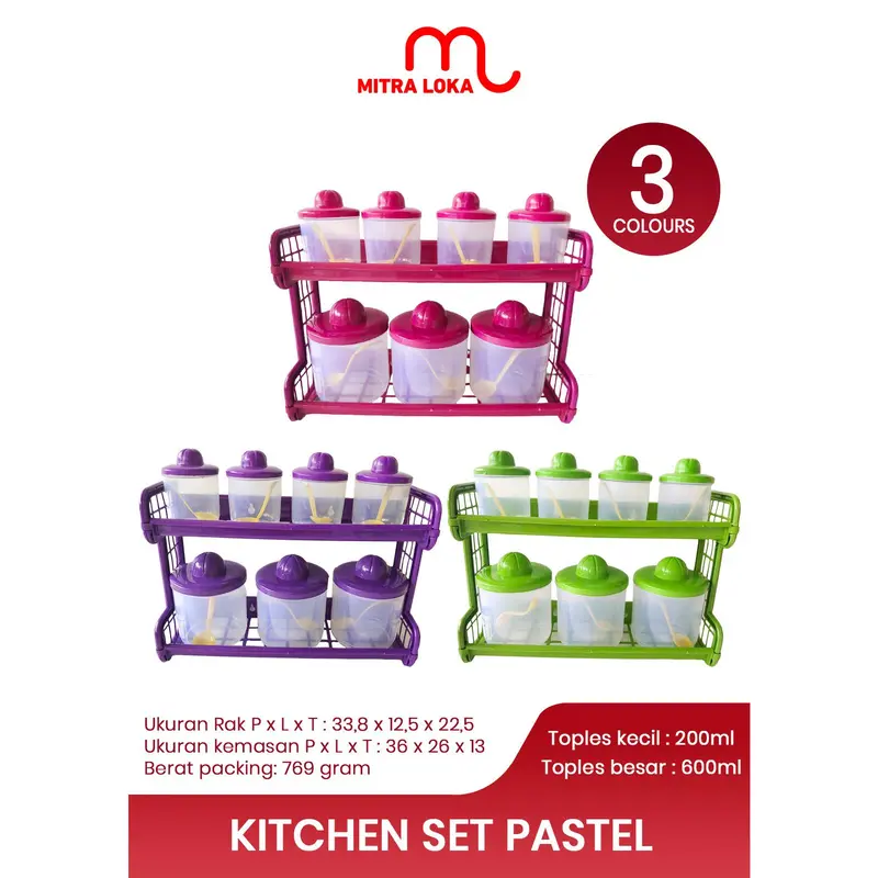 Mitra Loka Kitchen Set Tempat Bumbu 7 in 1 Rak Bumbu Dapur Gantung Dengan 8 Wadah Garam Lada GRATIS Sendok Pelastik 0