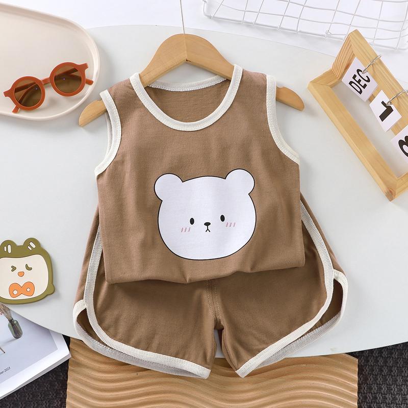 Bộ Đồ Vest Trẻ Em, Không Tay, Chất Liệu Cotton, Cho Bé Gái Và Bé Trai, Phong Cách Hàn Quốc, Quần Áo Trẻ Em Mùa Hè Mới, Hai Mảnh, Bán Buôn Có Sẵn 0