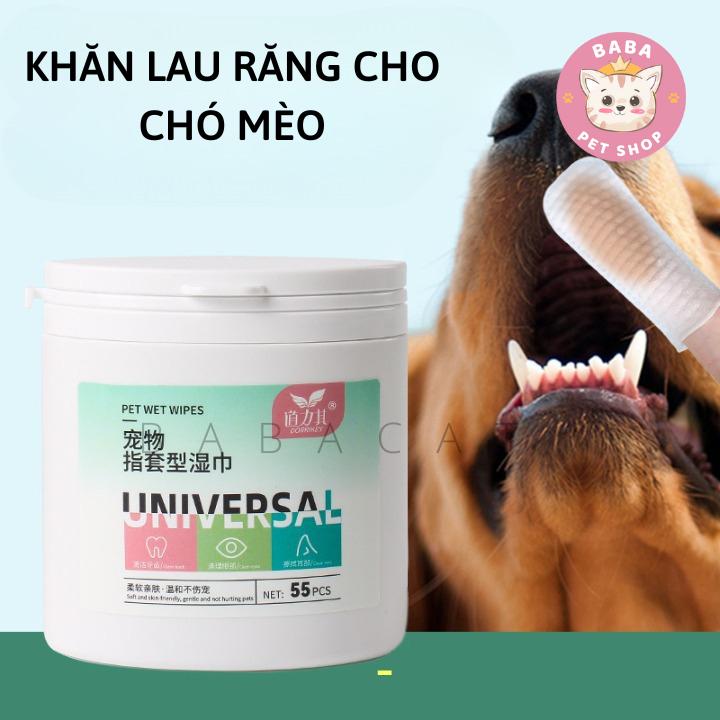 Găng Tay Lau Răng Cho Chó Mèo, Chiết Xuất Trà Xanh An Toàn. Khăn Vệ Sinh Răng Miệng Cho Thú Cưng