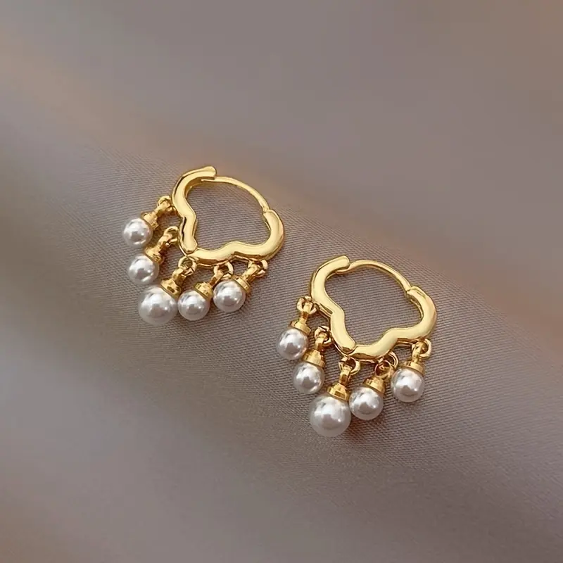 Elegant Golden-Tone Cloud Tassel Earrings with Freshwater Pearl Accents  Cute & Sexy Alloy Design for Casual Attire or Gift Giving, Versatile Jewelry | Playful Construction delicate gift 0