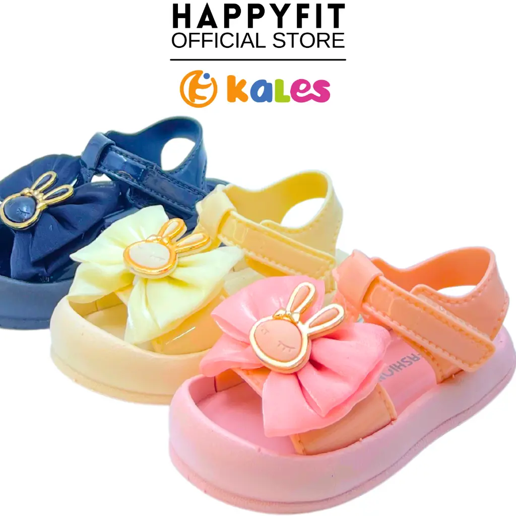 HAPPYFIT FOOTWEAR [ STRAPY 37  ] 1-5 years old GIRL RIBBON BEAR  Shoes Slides Kasut Sandal @STRAPY 37
