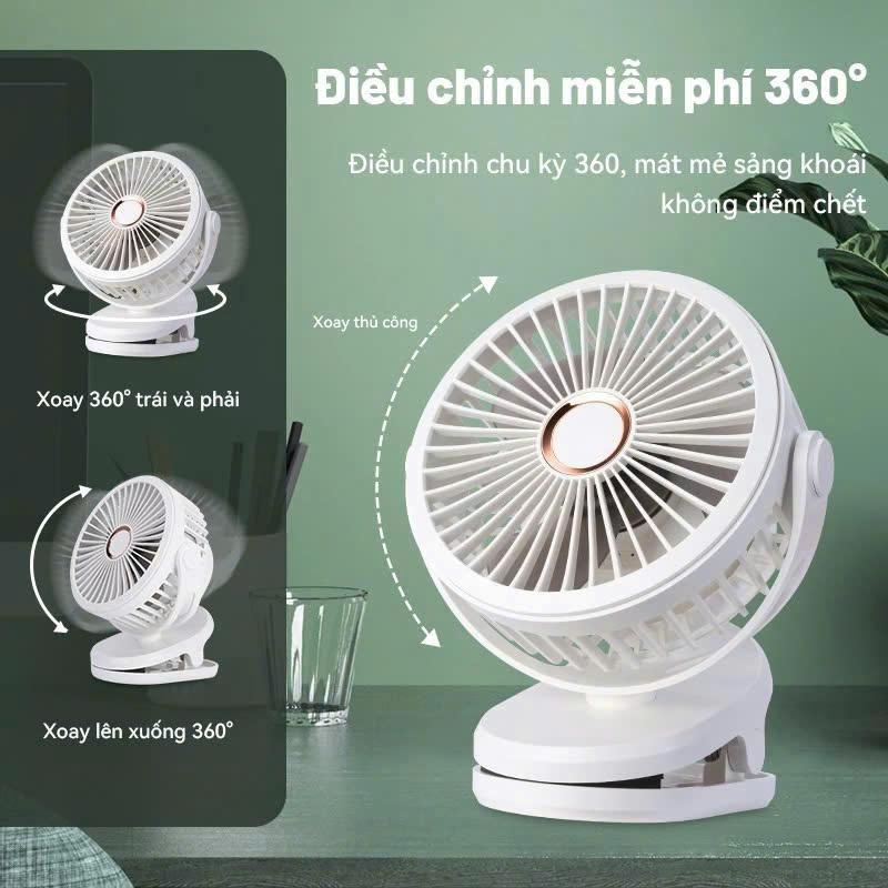 Quạt Tích Điện GF07 Mini Kẹp Bàn Tiện Lợi Pin Trâu