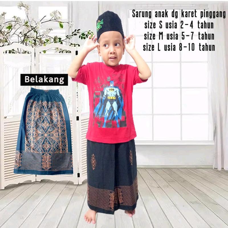 sarung anak instan dengan karet pinggang Muslim Nyaman Katun Kain Motif Batik Pendek Panjang Salur Tangan Pria Koko Baju Dewasa Setelan 4