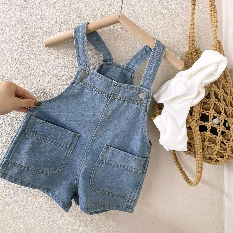Quần yếm jean lửng hàn quốc kèm áo cho bé trai bé gái 6_18kg bososinh 7