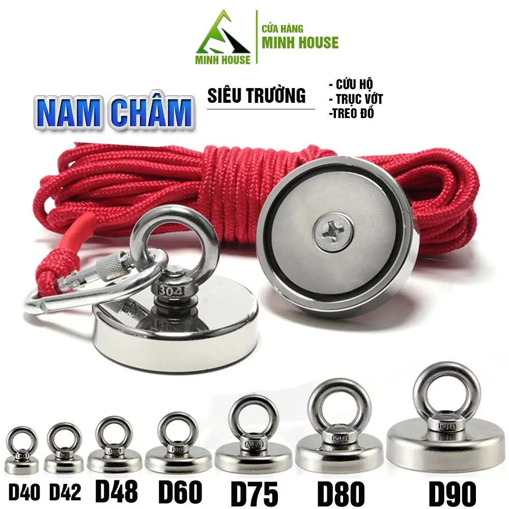 Nam châm siêu trường, siêu mạnh trục vớt đồ vật, cứu hộ, nâng vật nặng, treo đồ Minh House