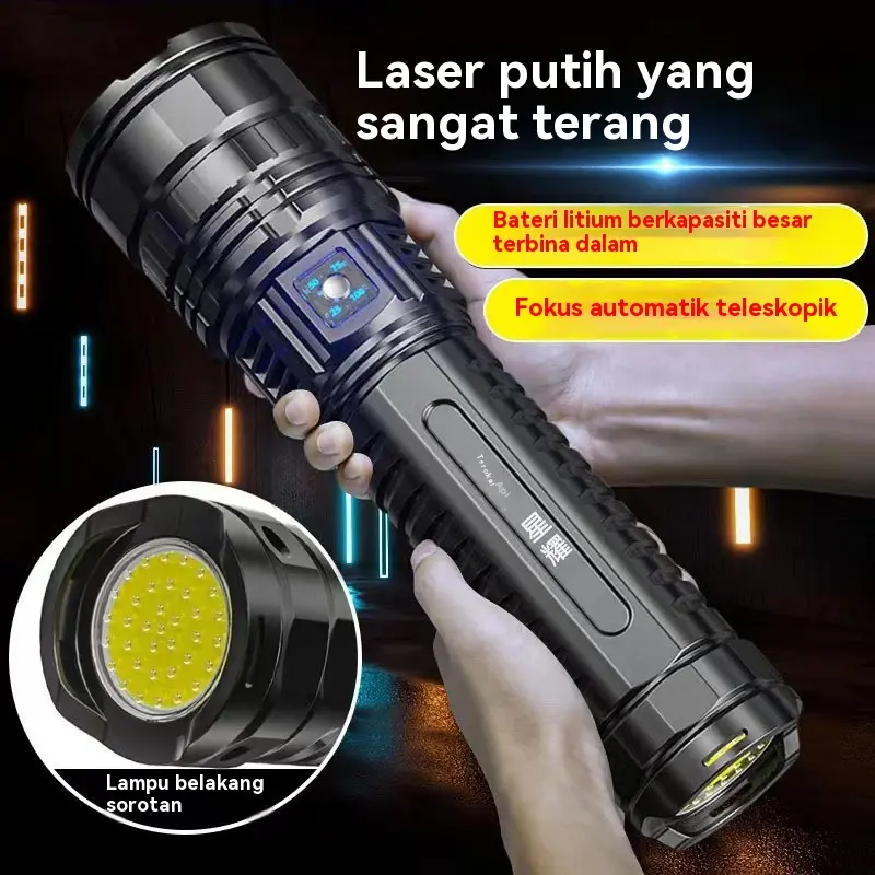 Outdoor flashlight simple strong light burst laser light long-distance strong light aluminum alloy flashlight charging portable multi-function