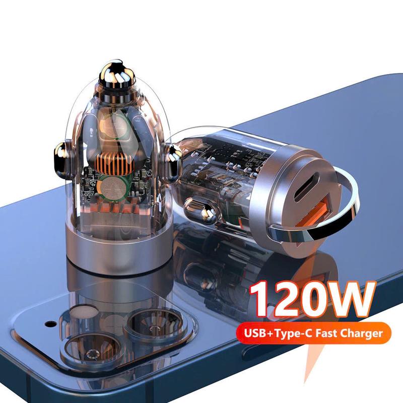 Tẩu Sạc Nhanh 120W trên Ô Tô Có Cổng TypeC & USB Sạc Nhanh Nhiều Thiết Bị Phụ Kiện LED Kiểm Tra Pin Cao Cấp
