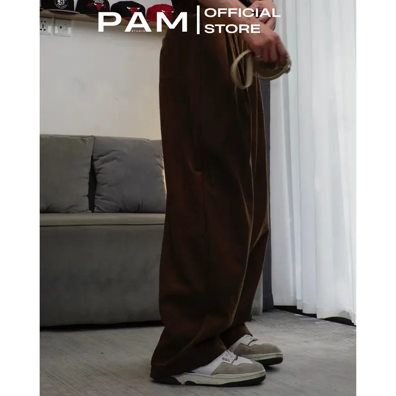Quần ống rộng xếp ly PAMSTUDIO bản cao cấp , chất liệu nhung tăm hàn mềm mịn  form rủ , hạn chế nhắn , độ bền cao , thời trang unisex, phong cách streetwear L65 Nam Menswear Đen Pants 6