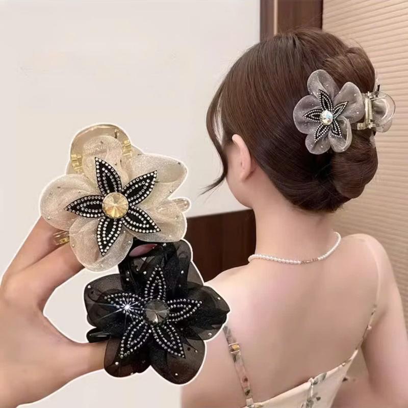 Kẹp Lưới Hoa Cô Gái Phong Cách Mới Kim Cương Giả Kẹp Tóc Đầu Sau KG14