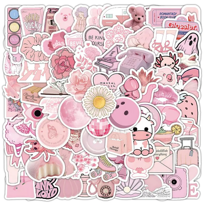 100pcs Pink Cute and Warm Style Sticker Packs for Phone Skateboard Motorcycles Laptop Luggage Bike Notebook Decoration Water Cup Guitar Notebook Book Creative Diy 0