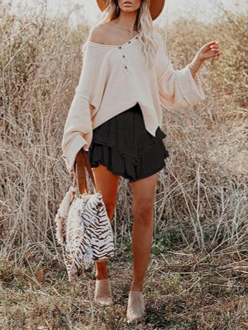Product Introduction of Women's Solid Ruffle Trim Layered Skirt, Casual Fashionable Short Skirt for Daily Wear, Ladies Clothing for Spring & Fall 3
