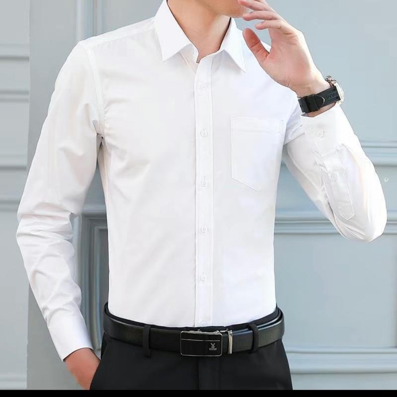 Áo sơ mi nam dài tay lụa trơn thiết kế 1 túi - Phong cách Menswear văn phòng cá tính