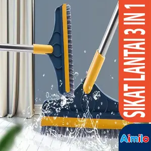 Sikat Lantai Kamar Mandi 3 IN 1 Wiper Gagang Panjang - Sikat Sudut Lantai Dinding Karet Pembersih Portable Stainless Gantungan