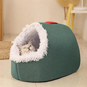 冬用サーマルキャットケーブベッド、持ち手付きの持ち運び可能なプラッシュペットハウス、室内猫と小型犬用ペット用品