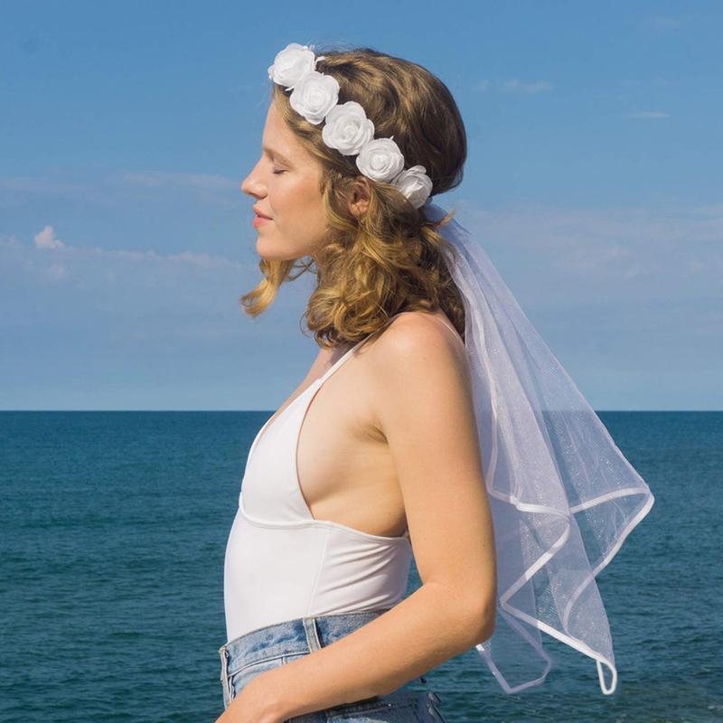 Product Introduction of Romance Flower Headdress Wedding Headband with Veil Trend Bride Party Headdress 47